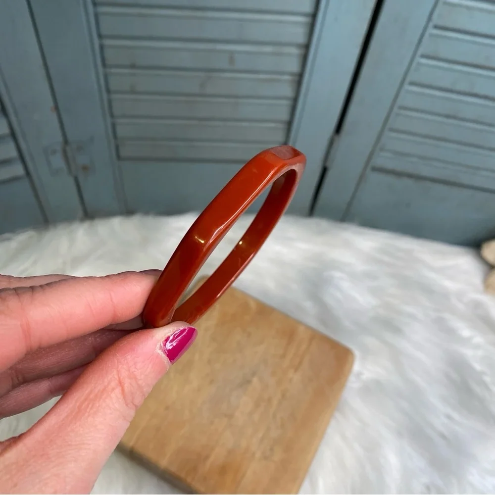 Vintage Acrylic Octagonal Bangle Bracelet Caramel Brown Color